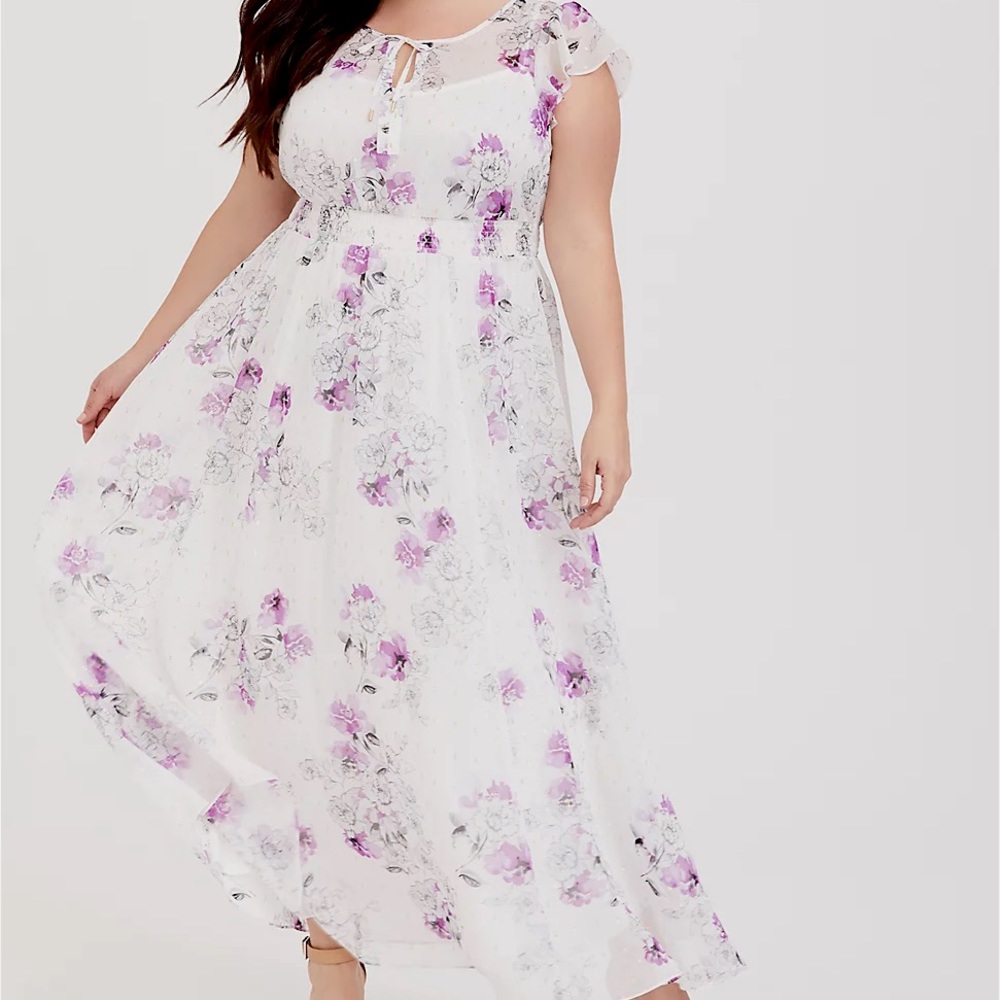 White Floral Chiffon Maxi Dress